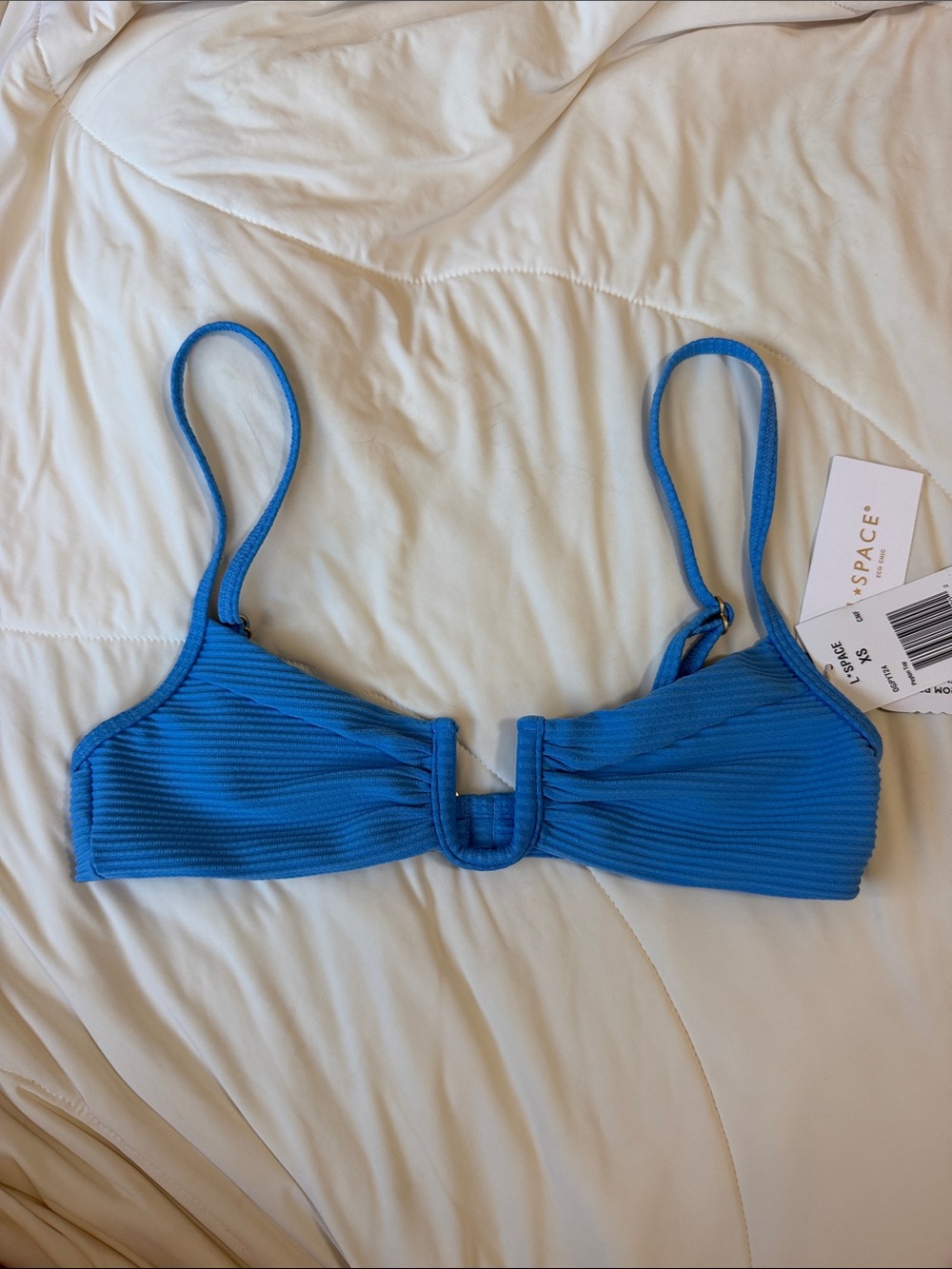 Blue Ribbed Bikini Top XS
